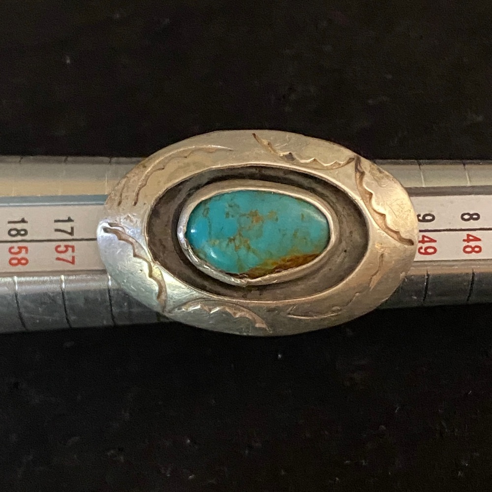 Vintage Native American Sterling Silver Turquoise Shadowbox Ring | Southwestern - Picture 5 of 9